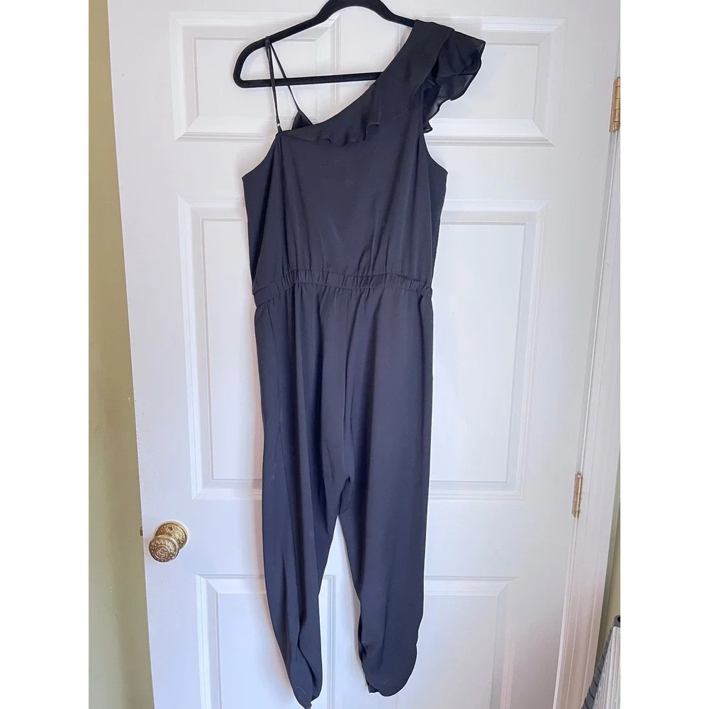 Parker Addison Black Asymmetrical‎ Ruffle Jumpsuit Silk Blend Size 6